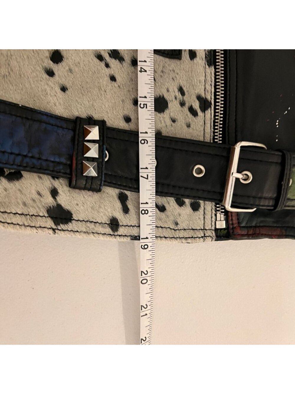 Rare Zara Leather Battle Jacket Women M Studded Graffiti Patchwork Punk Moto M - Picture 16 of 16